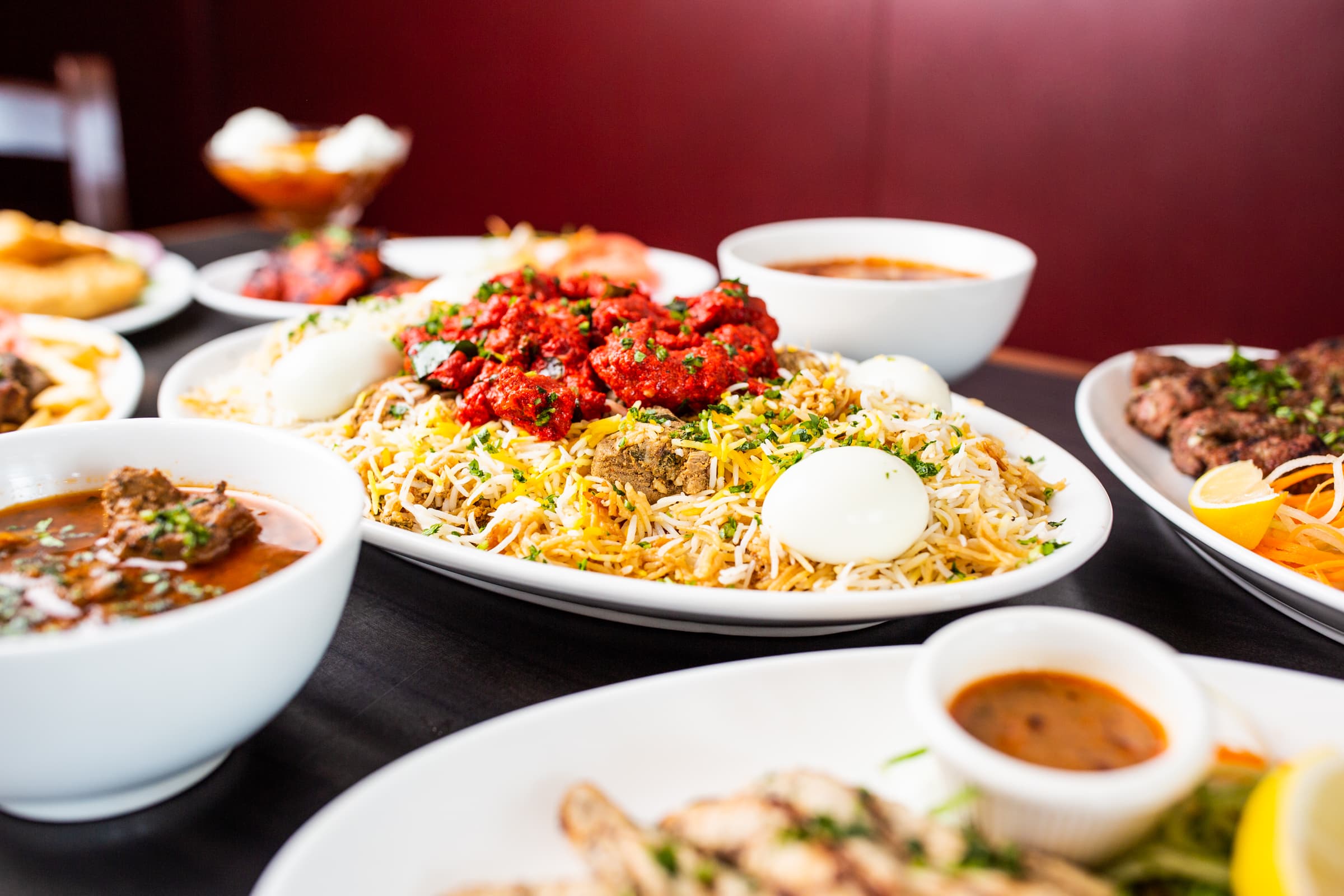 An assortment of Hyderabadi dishes served at Baigs Grill